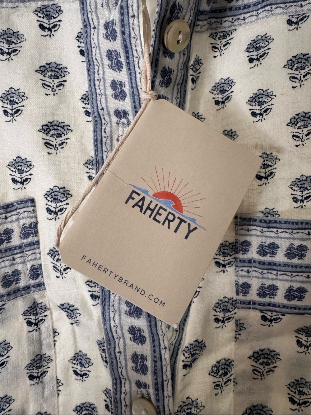 Faherty Cream Mini Dress with Blue Print - Picture 4 of 5